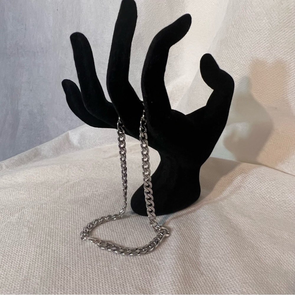 12 inch silver stainless steel anklet, flat cuban link, plus size